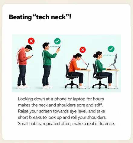 Beating &ldquo;tech neck&rdquo;! &mdash; raise your screen towards eye level and take short breaks