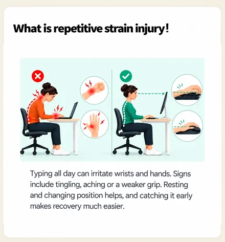 What is repetitive strain injury! &mdash; tingling, aching or a weaker grip from typing all day
