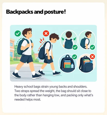 Backpacks and posture! &mdash; two straps, the bag close to the body, and packing only what&rsquo;s needed