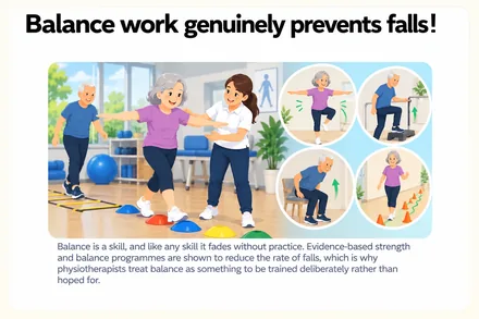 Balance work genuinely prevents falls! &mdash; balance is a skill, and evidence-based programmes train it deliberately