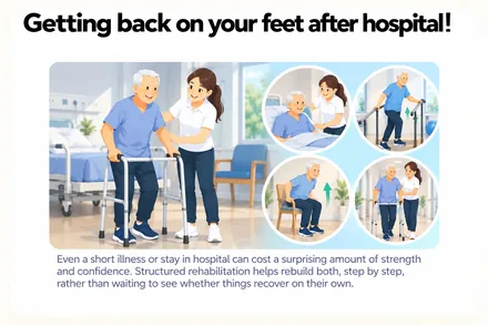 Getting back on your feet after hospital! &mdash; structured rehabilitation rebuilds strength and confidence step by step