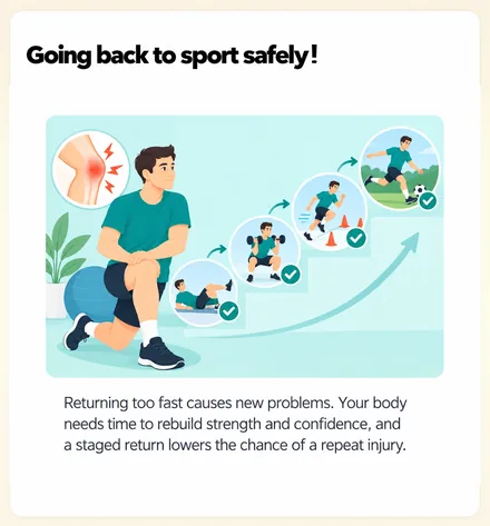 Going back to sport safely! &mdash; a staged return rebuilds strength and lowers the chance of a repeat injury