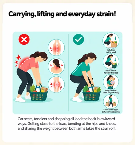 Carrying, lifting and everyday strain! &mdash; get close to the load and bend at the hips and knees