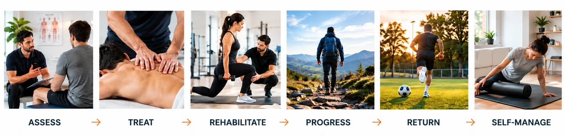 IntactPhysio treatment journey from assessment and treatment through rehabilitation, return to activity and self-management