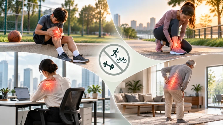 Examples of knee, ankle, shoulder and back pain affecting everyday activity